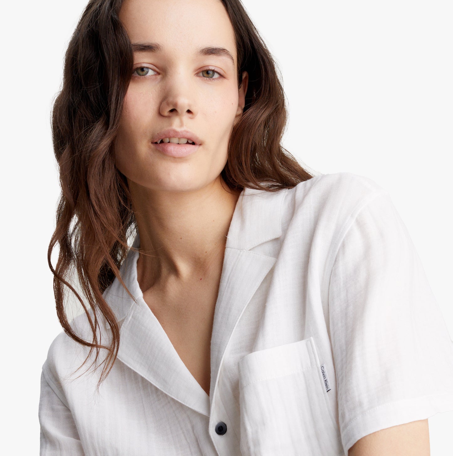 Calvin Klein PURE TEXTURED Pyjama Shirt Womens White