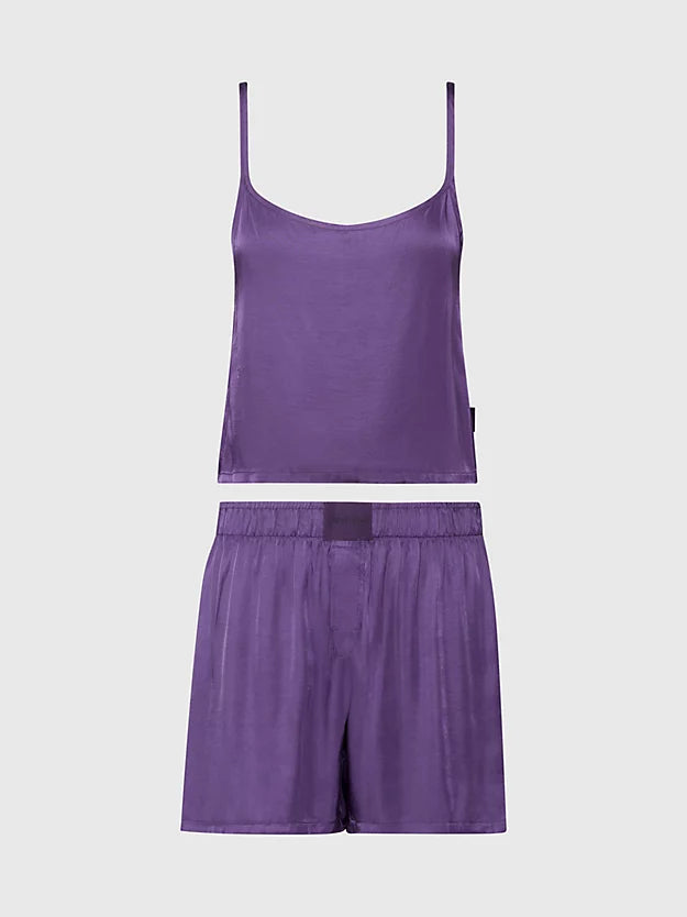 Calvin Klein PURE SHEEN Cami and Shorts Pyjama Set Womens Purple Plumeria