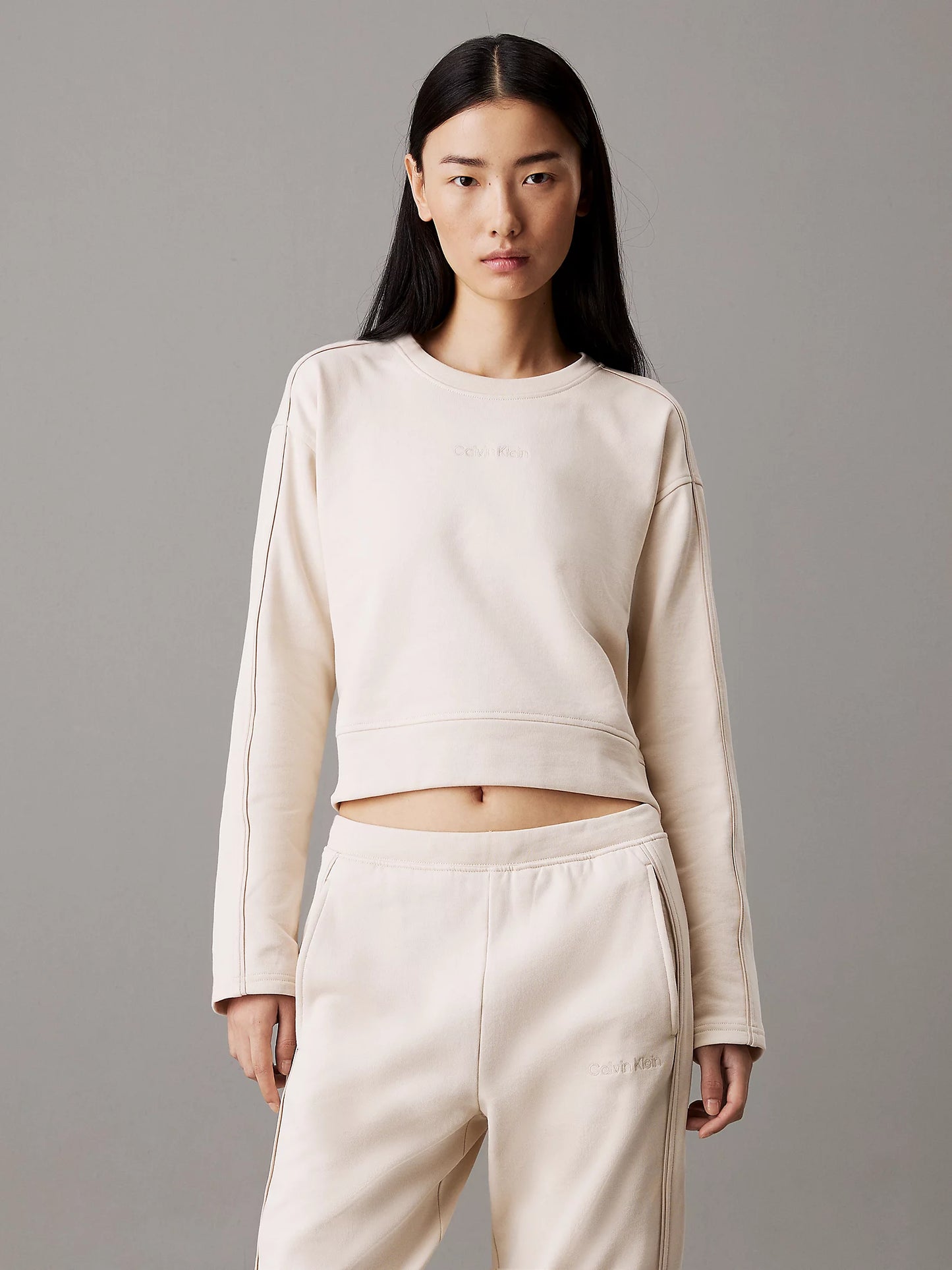 Calvin Klein COTTON FLEECE Womens Crew Pullover Sandshell