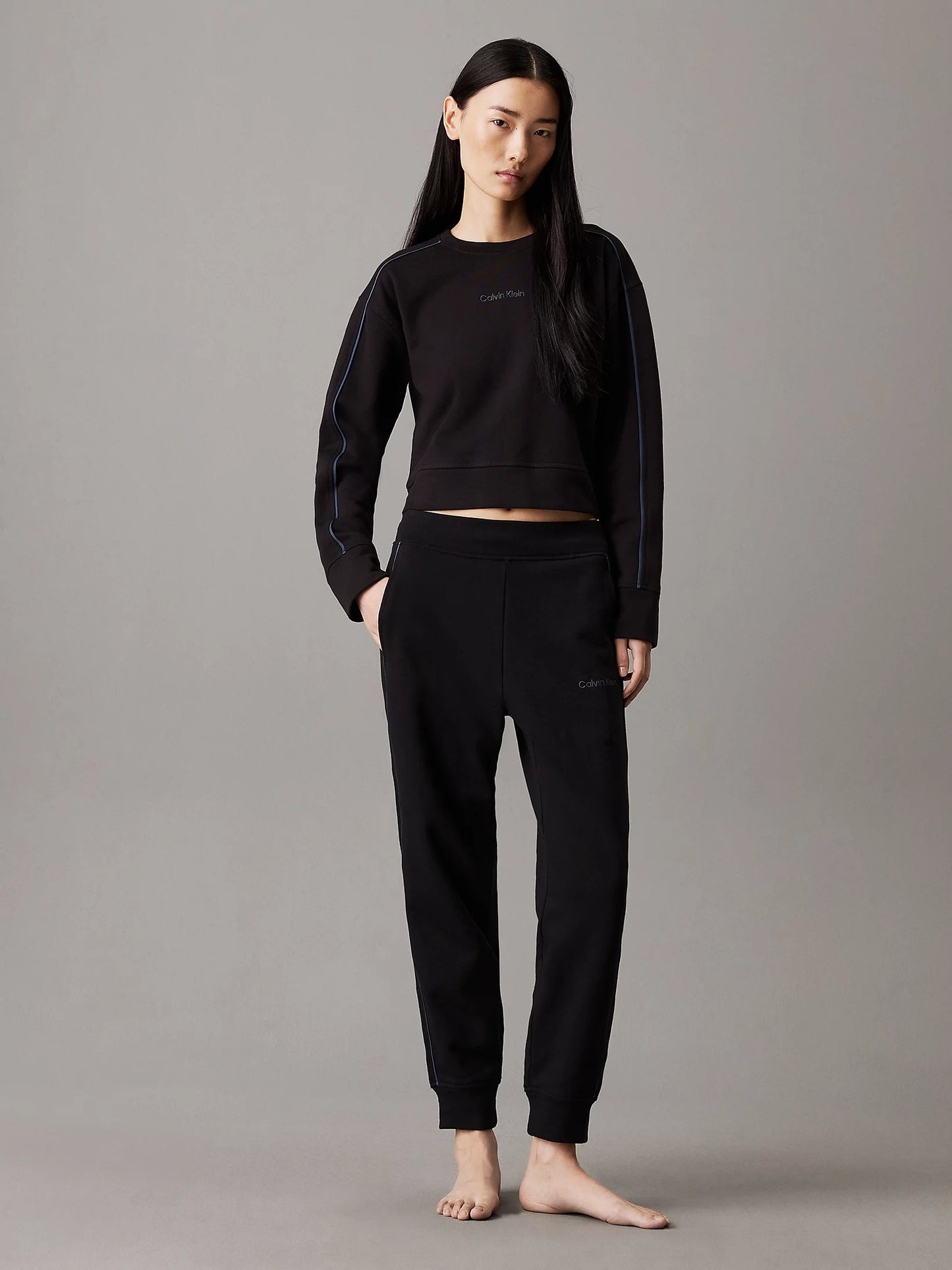 Calvin Klein COTTON FLEECE Womens Crew Pullover Black
