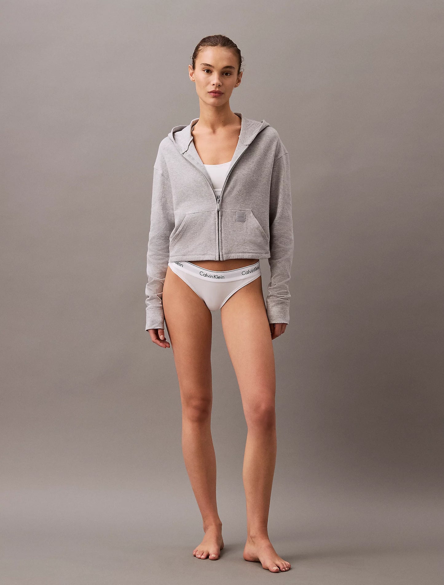 Calvin Klein MODERN TERRY Womens Full Zip Hoodie Grey Heather