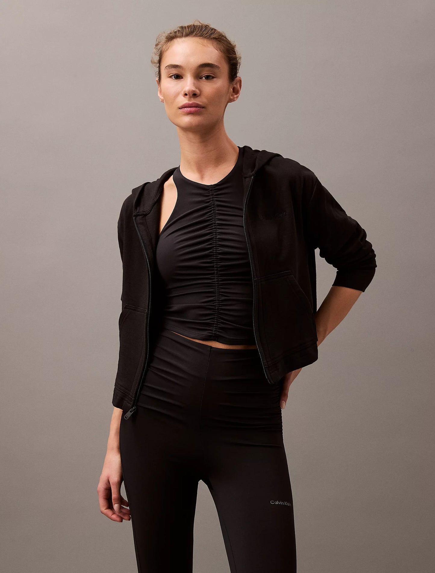 Calvin Klein MODERN TERRY Womens Full Zip Hoodie Black