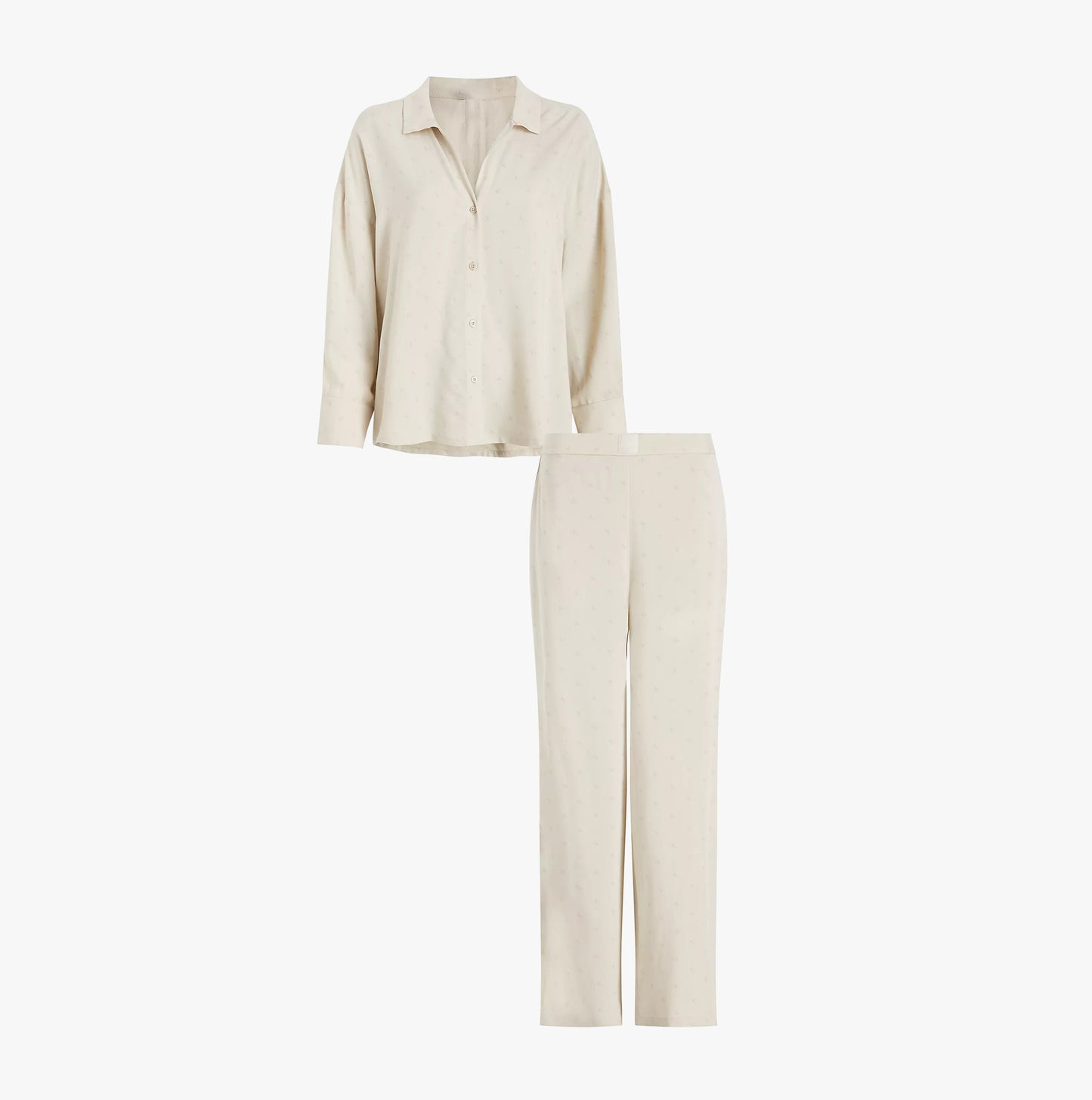 Calvin Klein WOVEN VISCOSE Womens Button Down Pants Set Diamond Logo/Cocoon