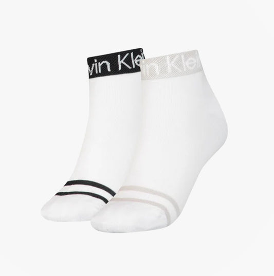 Calvin Klein 2 Pack Womens Ankle Trainer Socks White