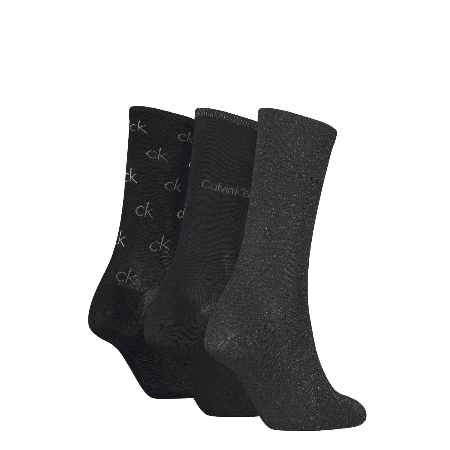Calvin Klein 3 Pack Giftboxed Logo Womens Crew Socks Black