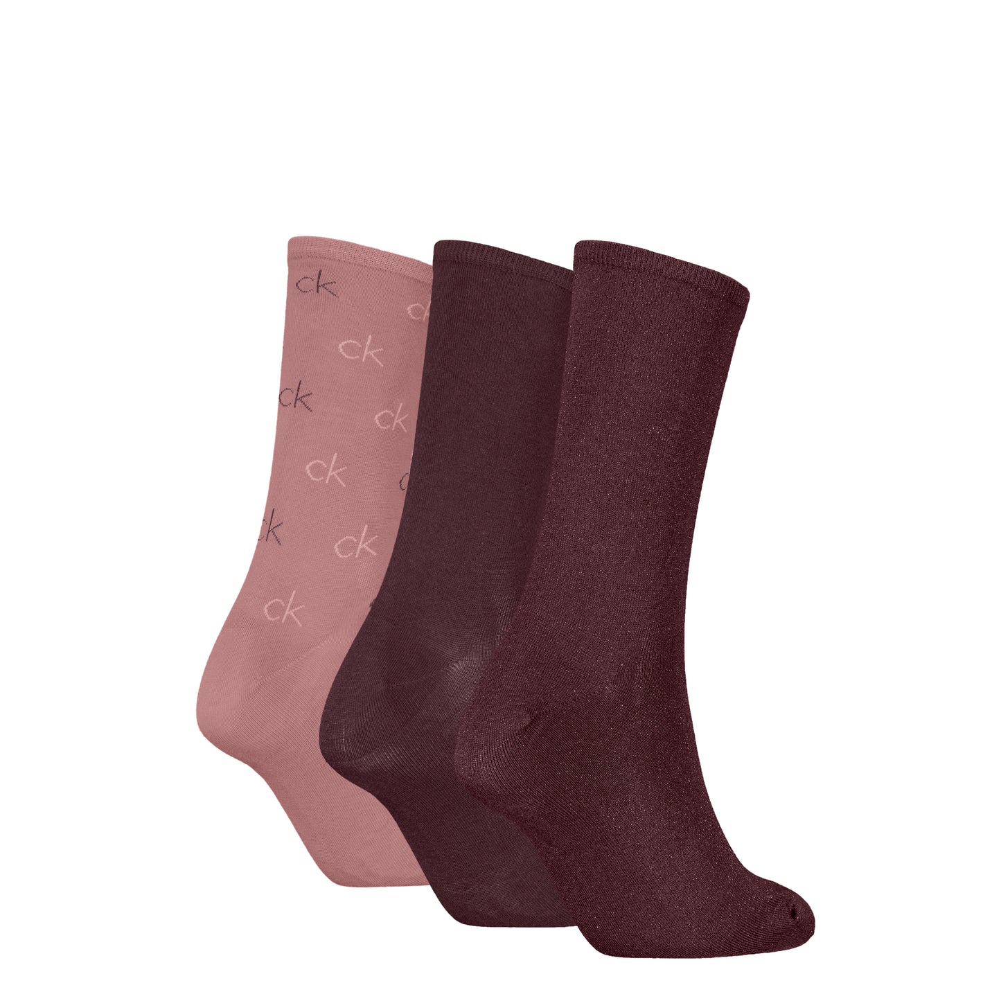 Calvin Klein 3 Pack Giftboxed Logo Womens Crew Socks Burgundy Combo