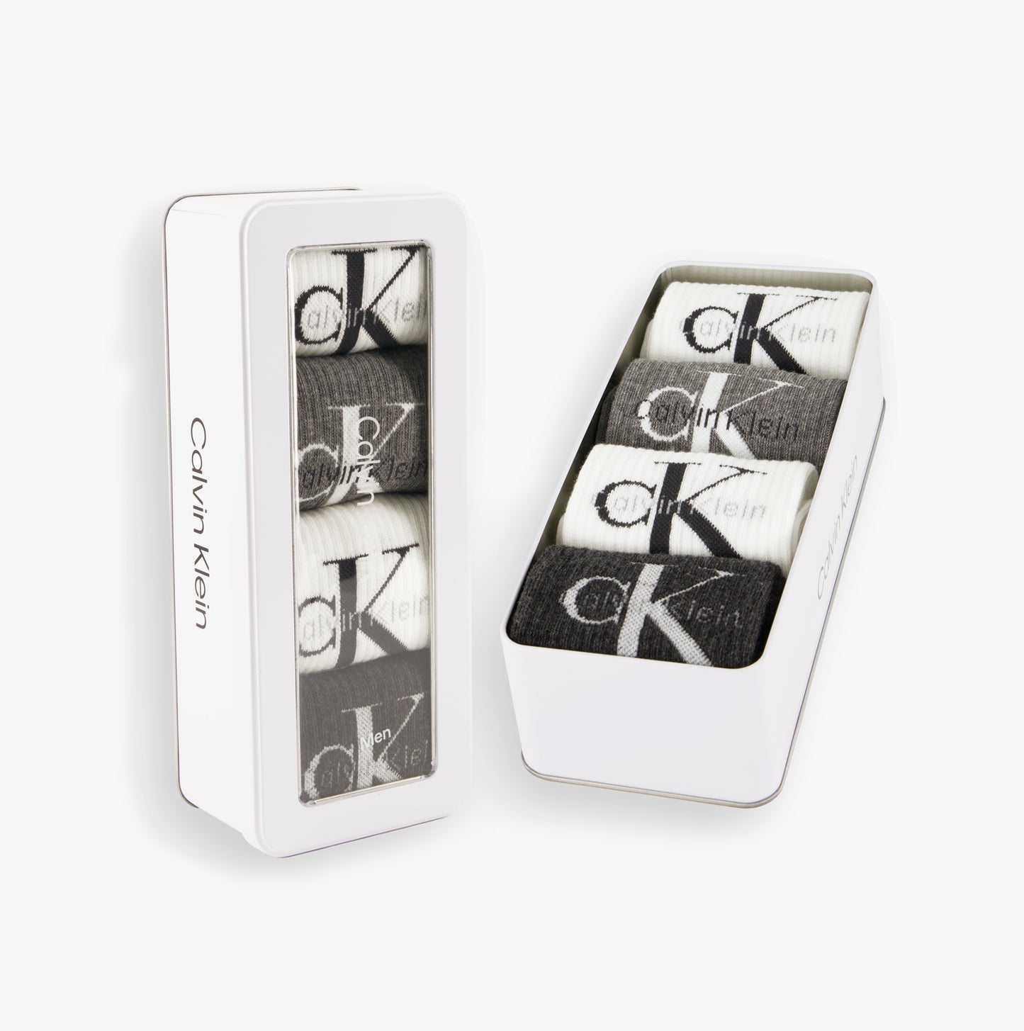 Calvin Klein 4 Pack Giftbox Monologue Mens Socks Grey Melange/White
