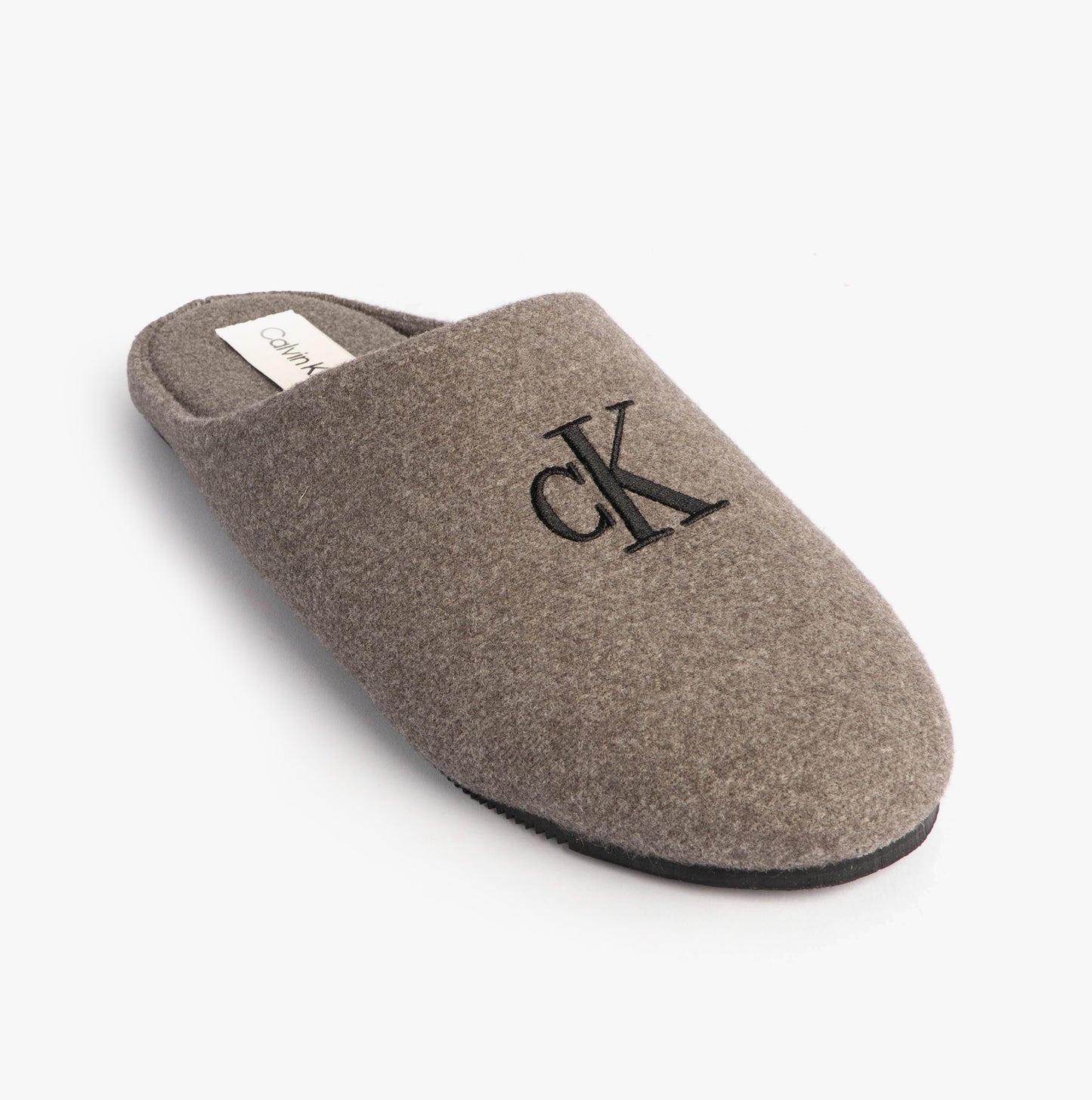 Calvin Klein Mens HOME Felt Signature Logo Mule Slippers Grey