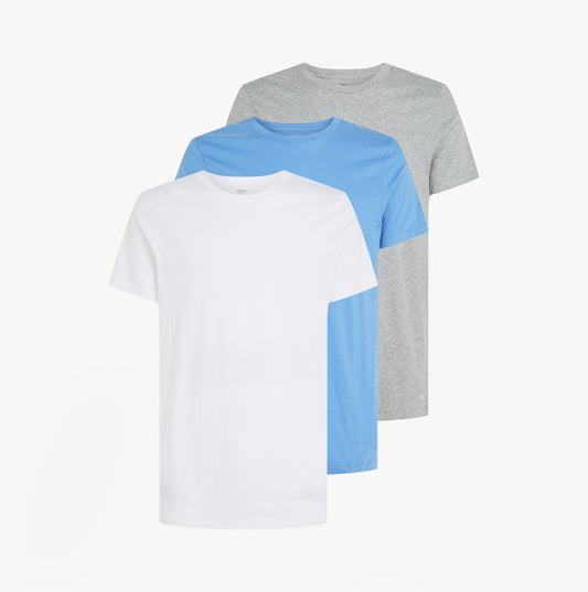 Calvin Klein 100% COTTON 3 Pack Mens T-Shirts Black/Grey Heather/Glacier