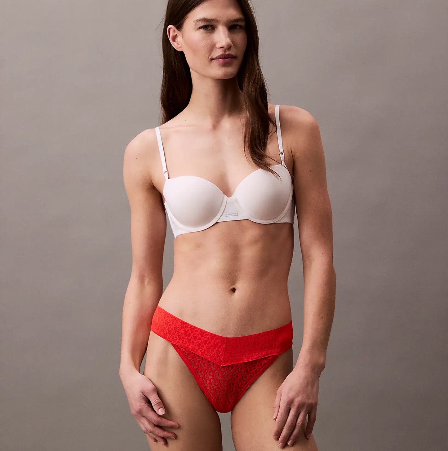 Calvin Klein THONG Womens Icon Logo Lace Molten Red
