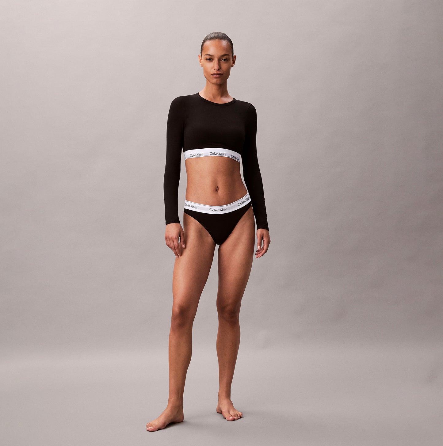 Calvin Klein Icon Cotton Modal Womens Long Sleeve T-shirt Bralette Black