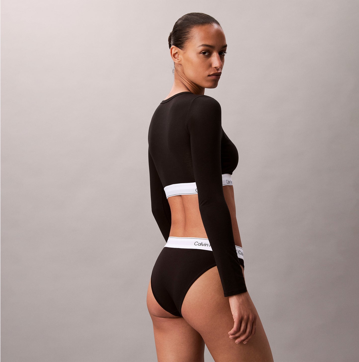 Calvin Klein Icon Cotton Modal Womens Long Sleeve T-shirt Bralette Black