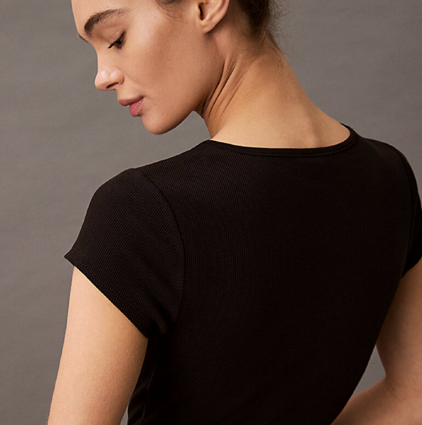 Calvin Klein COTTON STRETCH RIB Womens Crop Top Black
