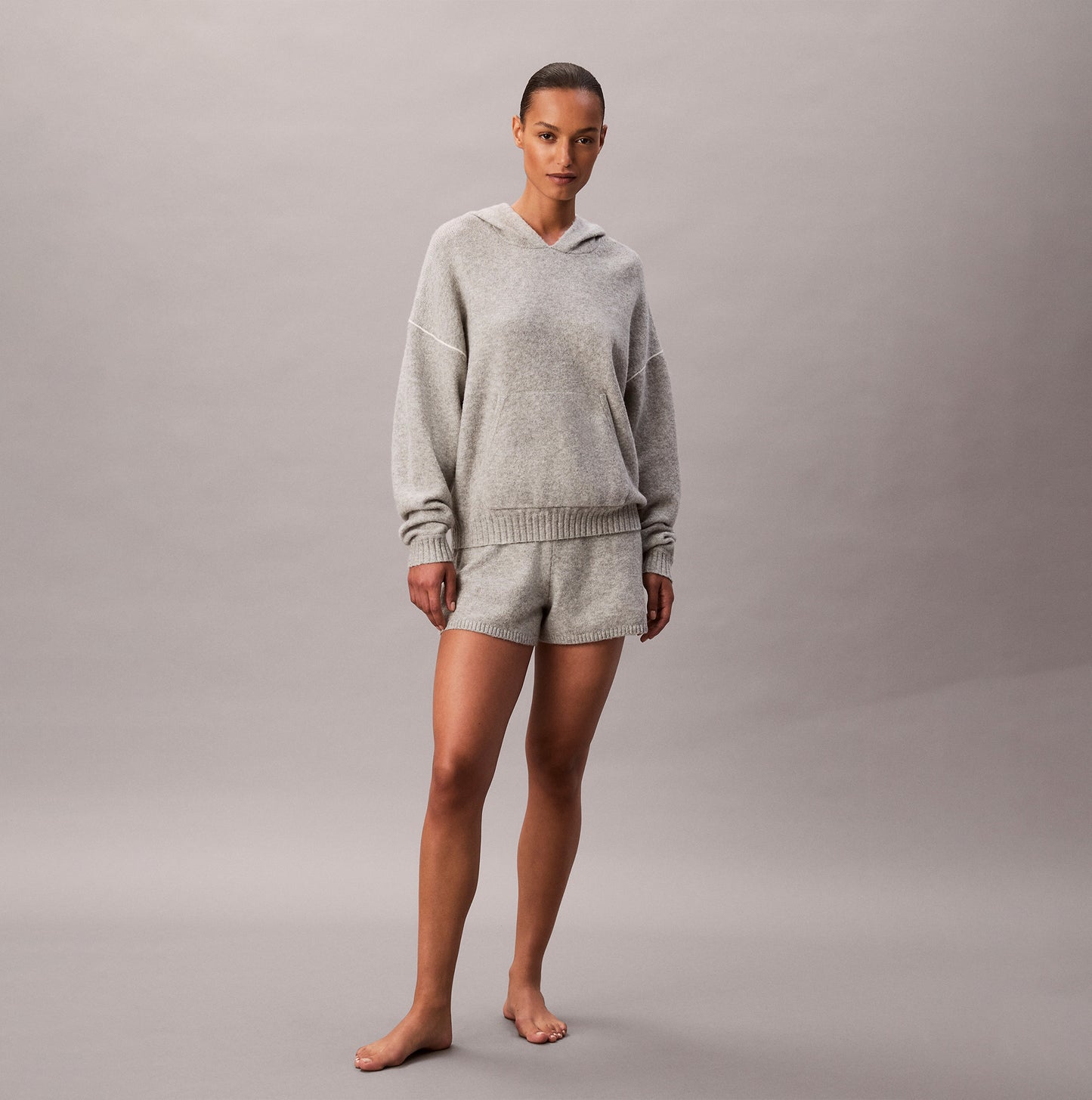 Calvin Klein PLUSH HOODIE Womens Plush Terry Grey Heather
