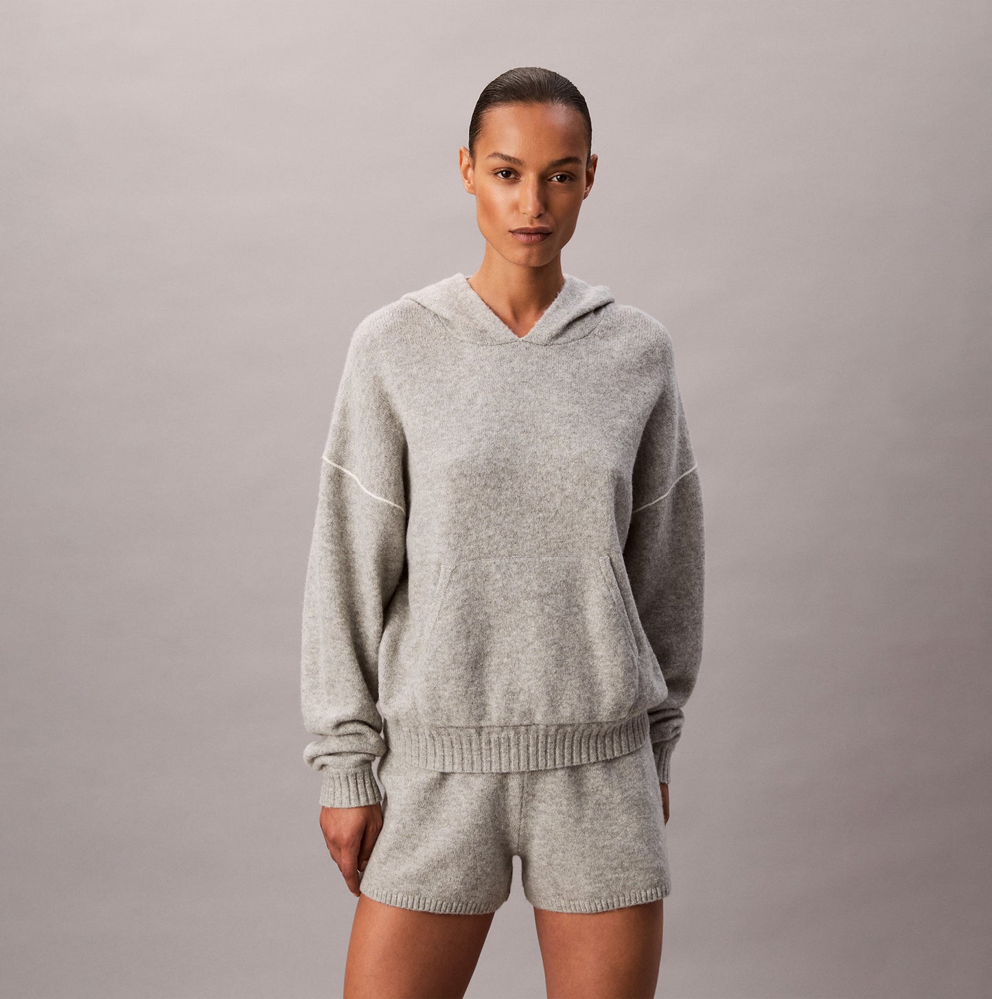 Calvin Klein PLUSH HOODIE Womens Plush Terry Grey Heather