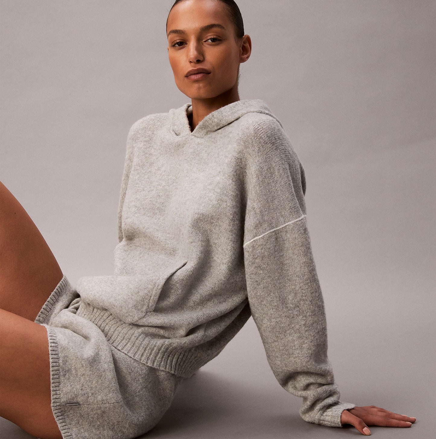Calvin Klein PLUSH HOODIE Womens Plush Terry Grey Heather