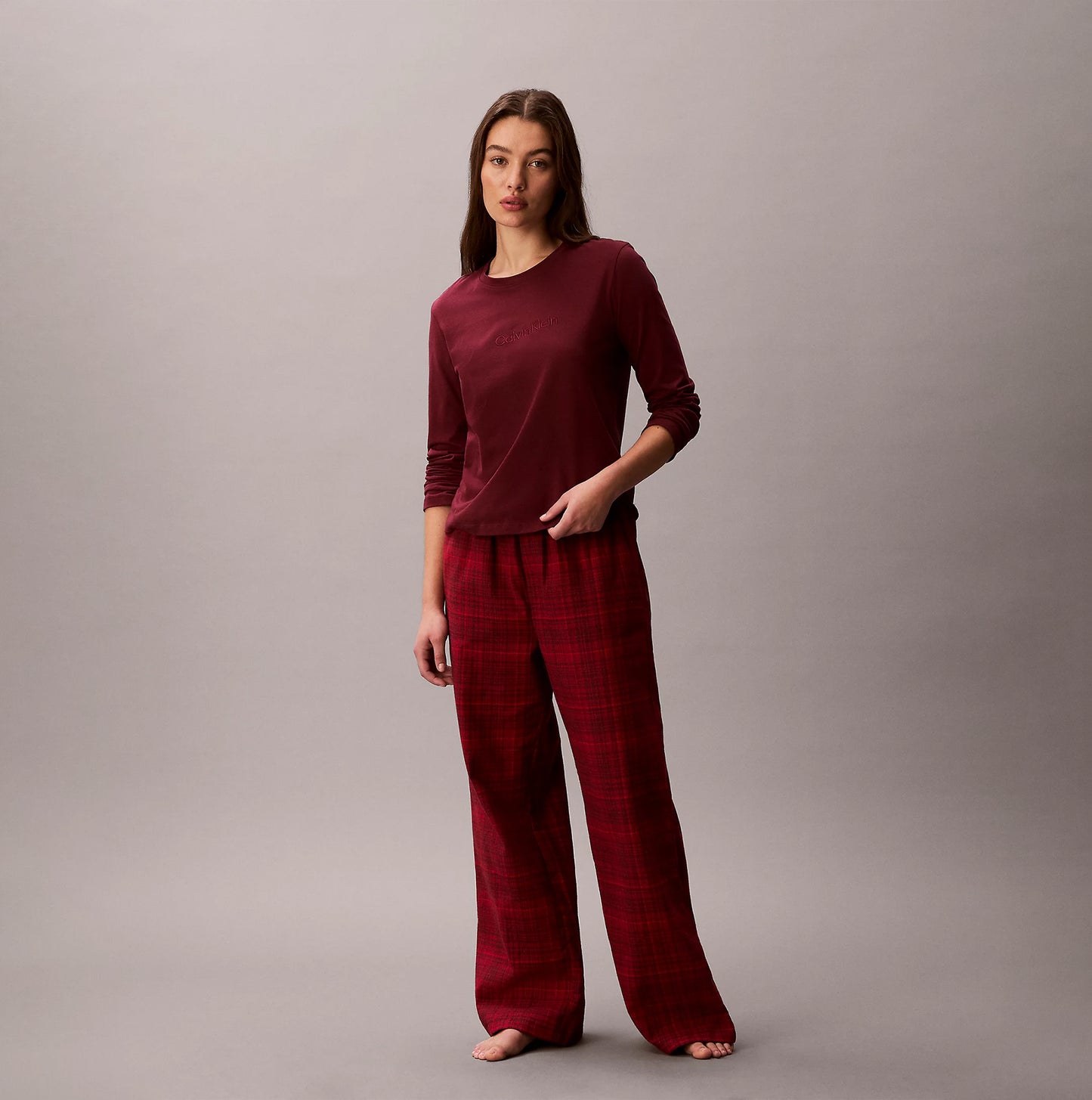 Calvin Klein LS TEE FLANNEL PANT Womens Pant Set Red