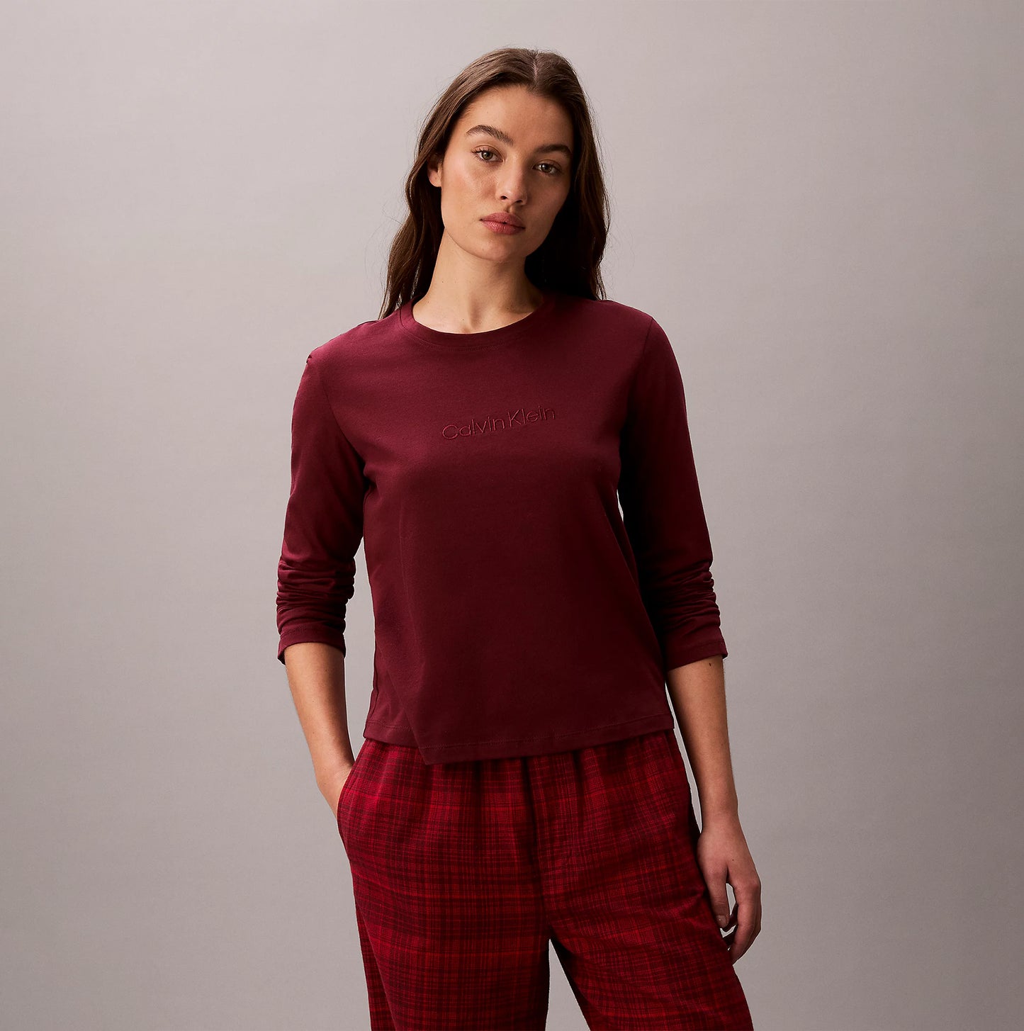 Calvin Klein LS TEE FLANNEL PANT Womens Pant Set Red