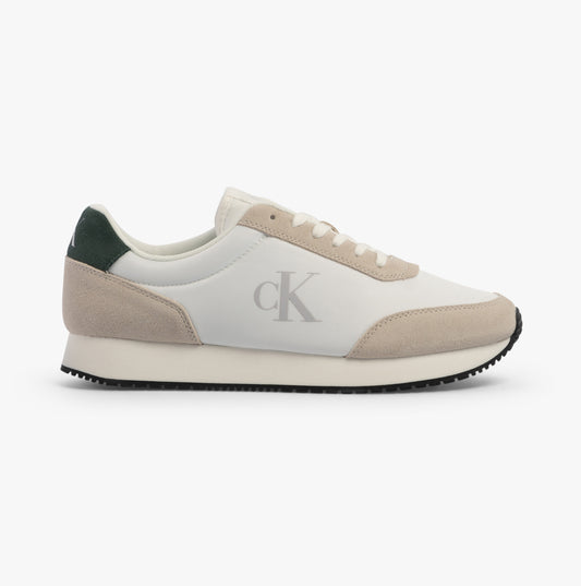 Calvin Klein RETRO RUNNER ICONIC Mens Trainers B White/ Ck Black/ Green Palm