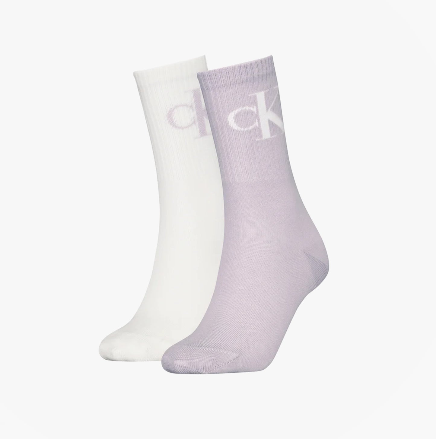 Calvin Klein 2 Pack Logo Trainer Womens Crew Socks Lilac