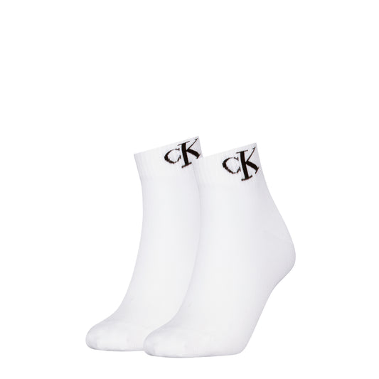 Calvin Klein 2 Pack Logo Trainer Womens Ankle Socks White