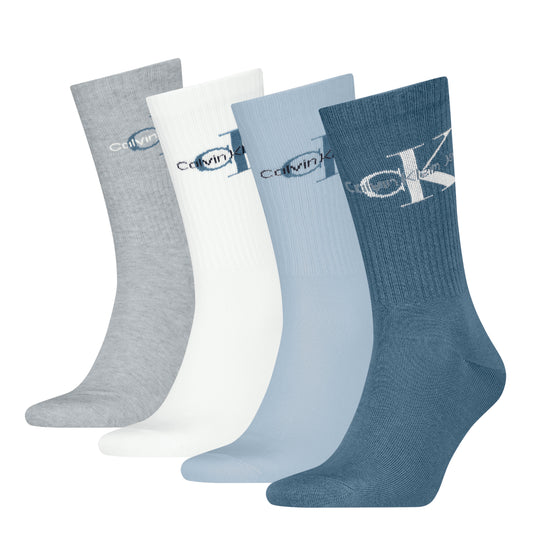 Calvin Klein 4 Pack Giftboxed Trainer Mens Crew Socks Blue Combo