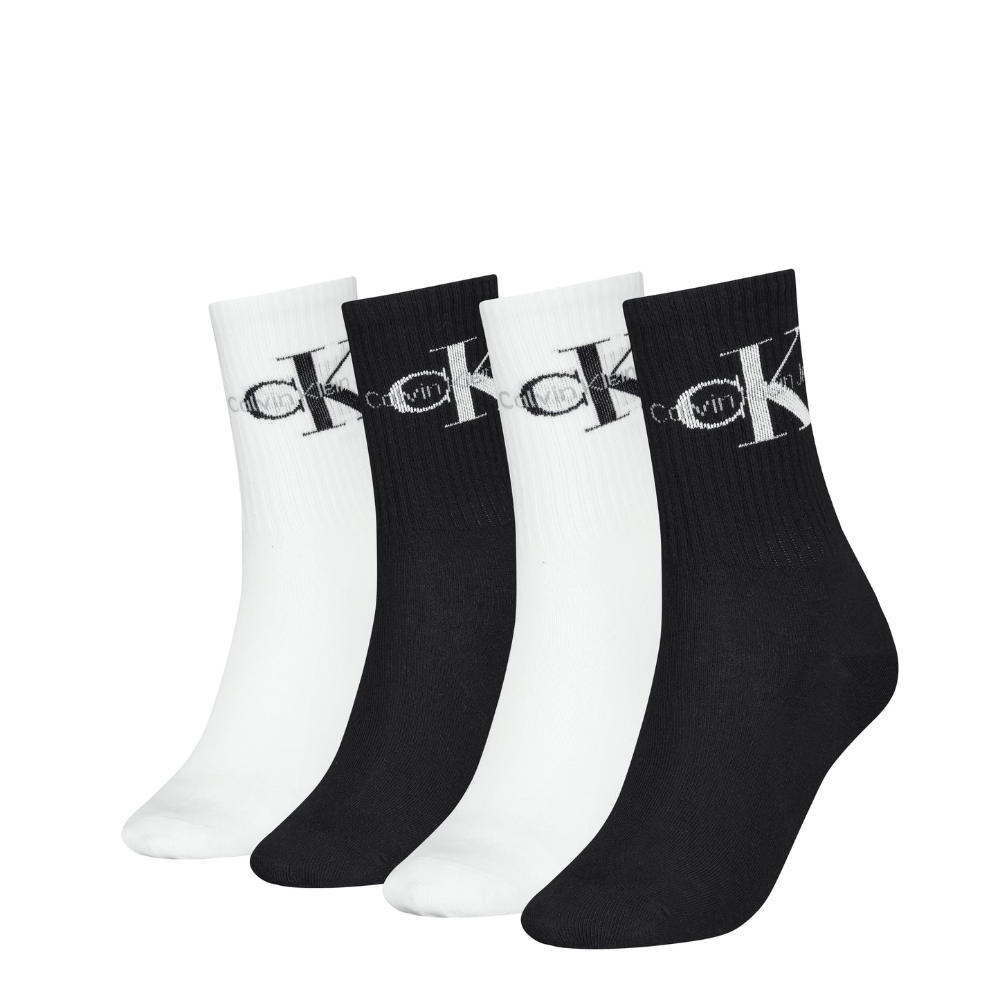 Calvin Klein 4 Pack Giftboxed Trainer Womens Crew Socks Black/White