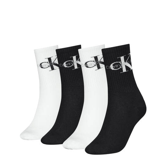 Calvin Klein 4 Pack Giftboxed Trainer Womens Crew Socks Black/White
