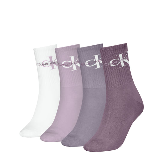 Calvin Klein 4 Pack Giftboxed Trainer Womens Crew Socks Lilac Combo