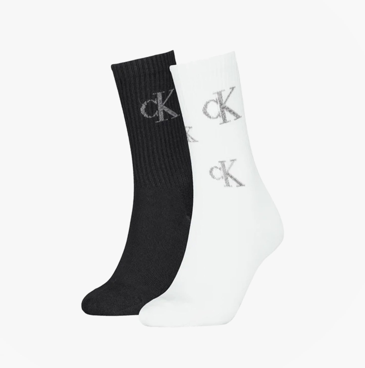 Calvin Klein 2 Pack Logo Trainer Womens Crew Socks Black/White