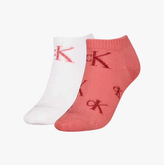 Calvin Klein 2 Pack Trainer Womens Ankle Socks Pink/White