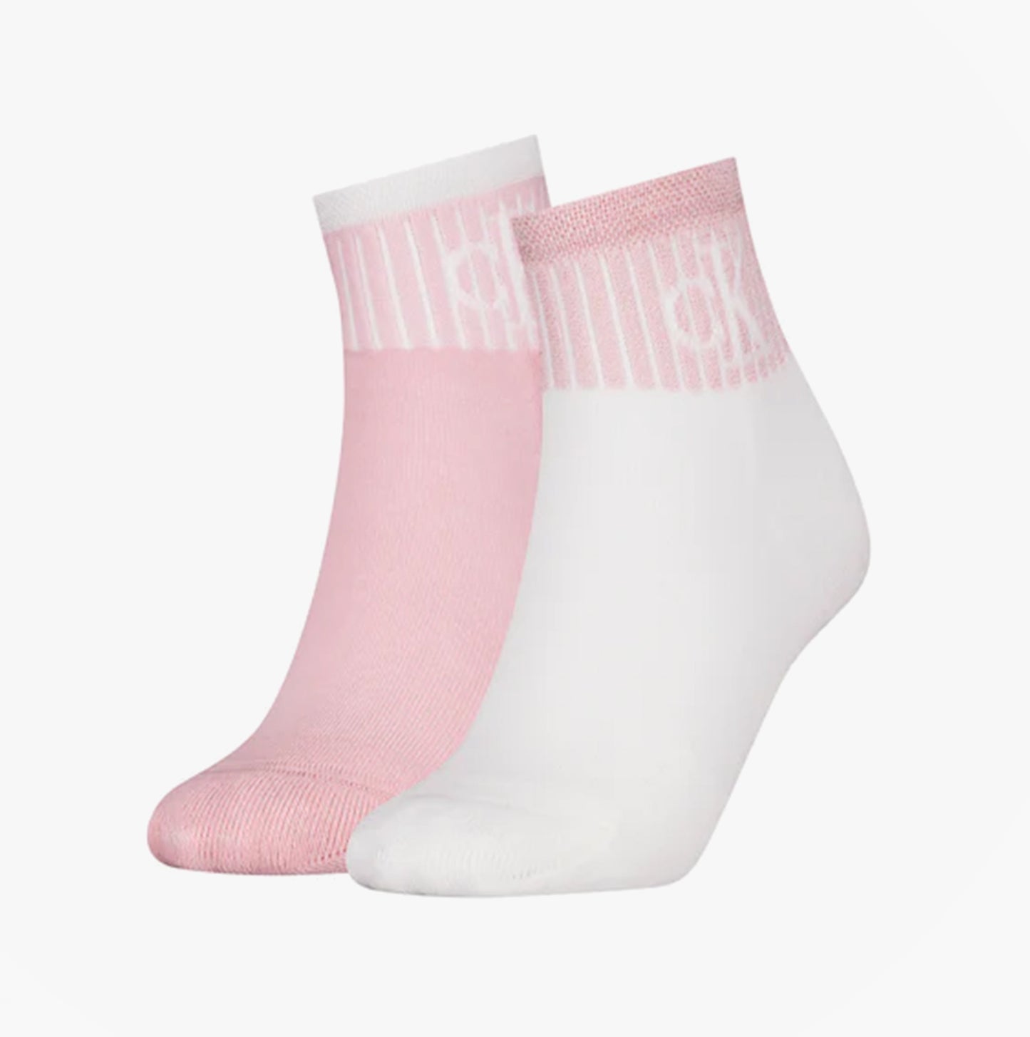 Calvin Klein 2 Pack Trainer Womens Ankle Socks Pink/White