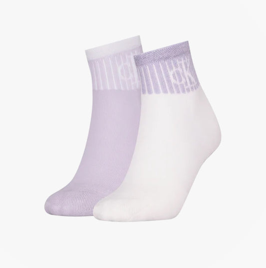 Calvin Klein 2 Pack Trainer Womens Ankle Socks Lilac/White