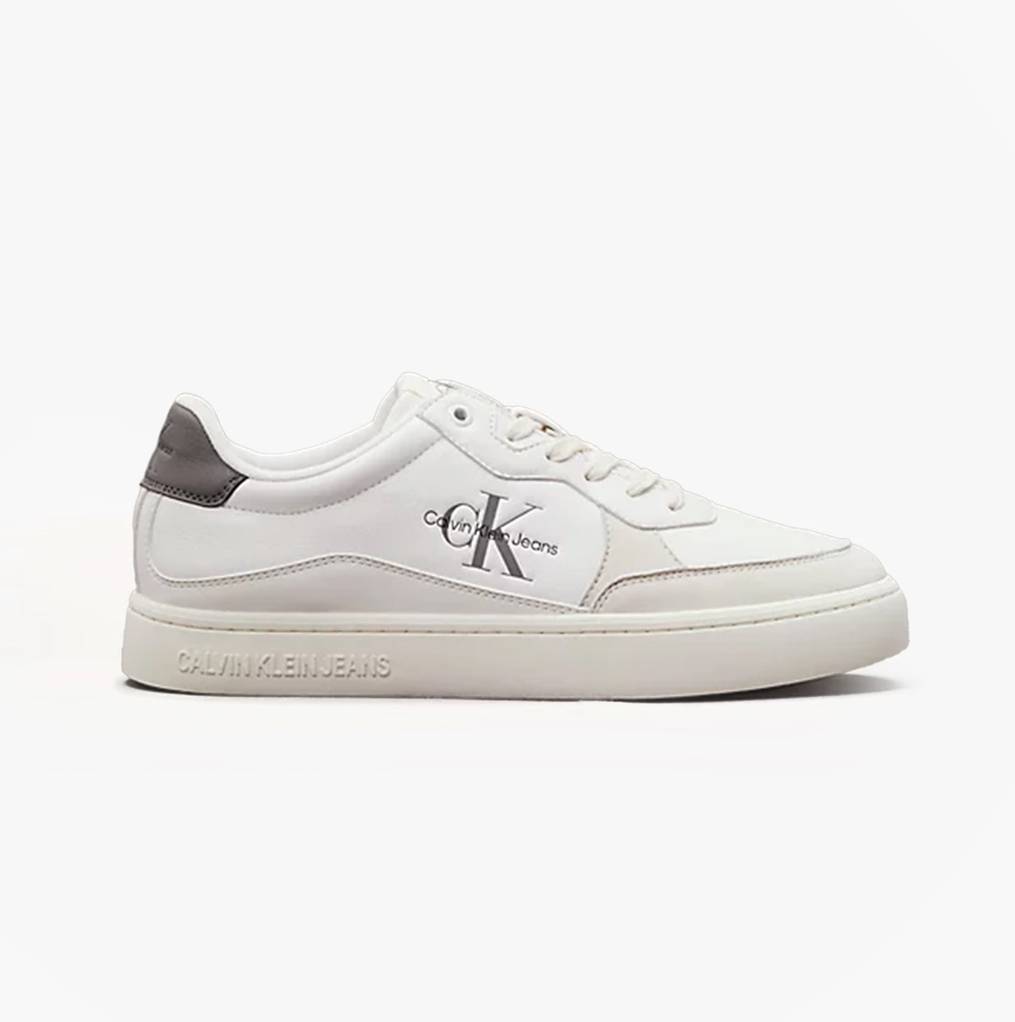 Calvin Klein CLASSIC CUP Mens Leather Trainers Bright White/Charcoal Grey