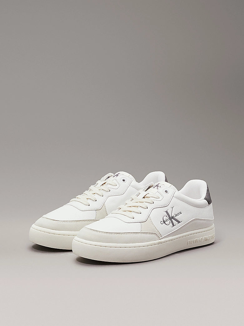 Calvin Klein CLASSIC CUP Mens Leather Trainers Bright White/Charcoal Grey