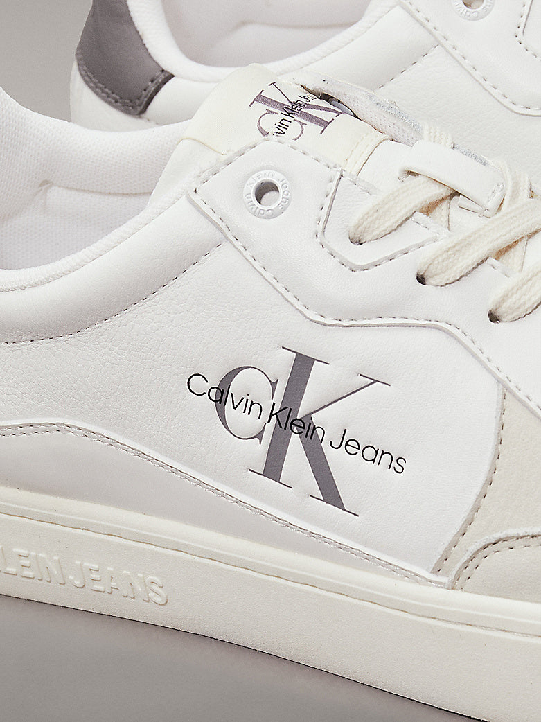Calvin Klein CLASSIC CUP Mens Leather Trainers Bright White/Charcoal Grey