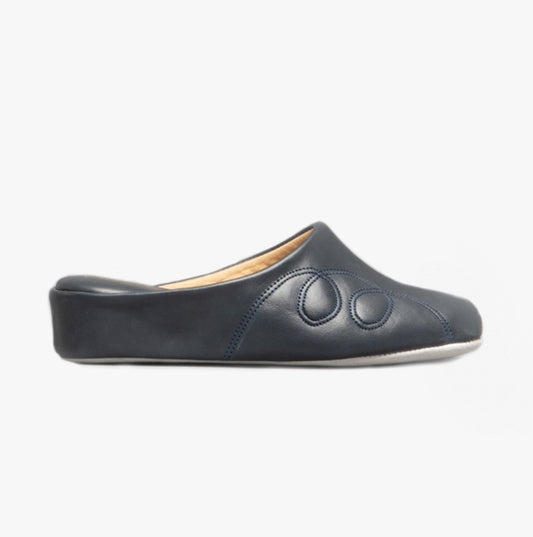 Cincasa Menorca MAHON Womens Leather Mule Slippers Navy