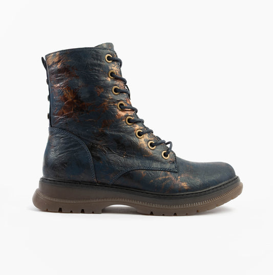 Cipriata ANNETTA Womens Textured Lace-Up Boots Navy/Bronze/Multi