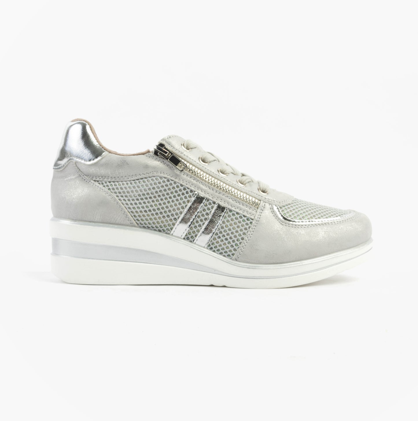 Cipriata JONE Womens Lace / Zip Trainers Silver Metallic