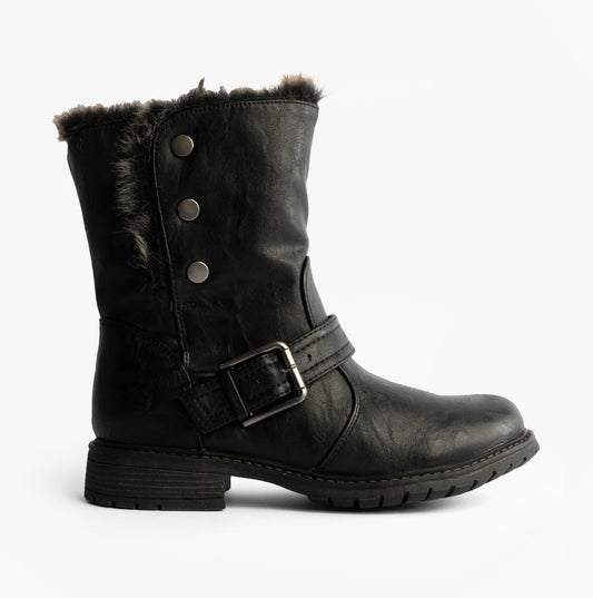 Cipriata ANDREANA Womens Faux Fur Fold Down Biker Boots Black