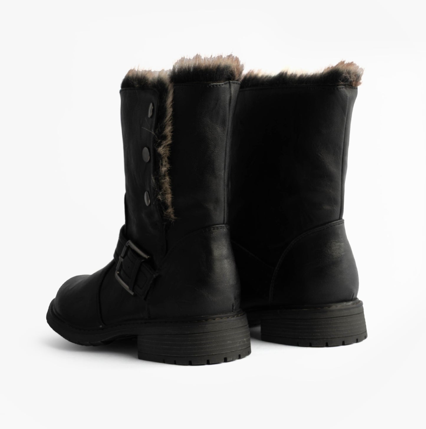 Cipriata ANDREANA Womens Faux Fur Fold Down Biker Boots Black