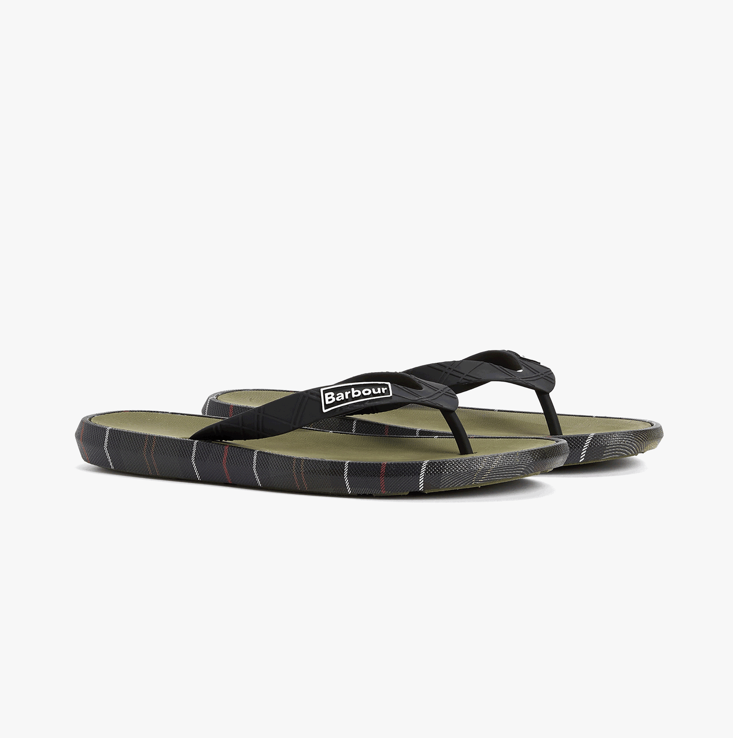 Barbour OAKDALE Mens Toe-Post Sandals Olive/Classic Tartan