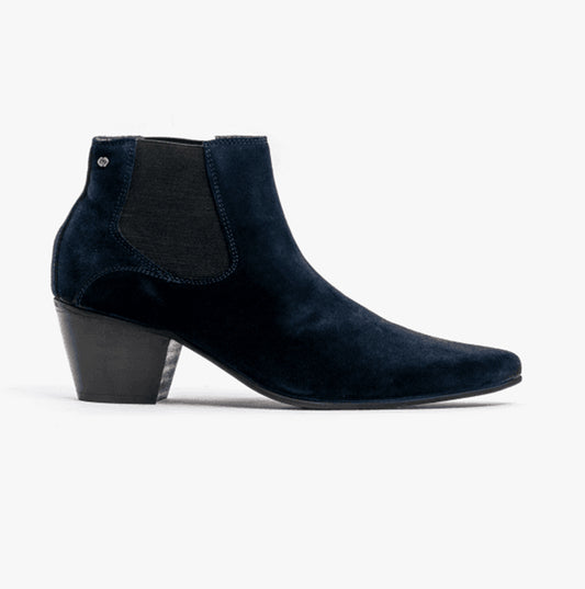 Club Cubano McCARTNEY Mens Suede Winklepicker Cuban Heel Boots Navy