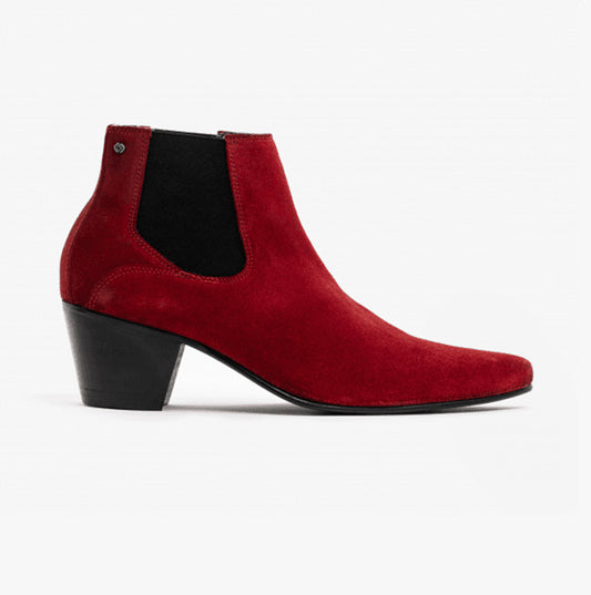 Club Cubano McCARTNEY Mens Suede Winklepicker Cuban Heel Boots Red