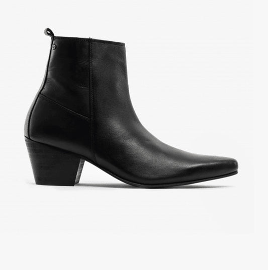 Club Cubano LENNON Mens Leather Winklepicker Cuban Heel Boots Black