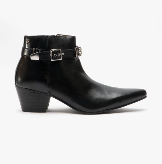 Club Cubano PAVEL Mens Leather Winklepicker Cuban Heel Boots Black
