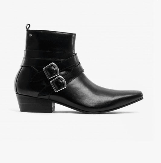 Club Cubano RODRIGO Mens Cuban Heel Winklepicker Buckle Boots Black