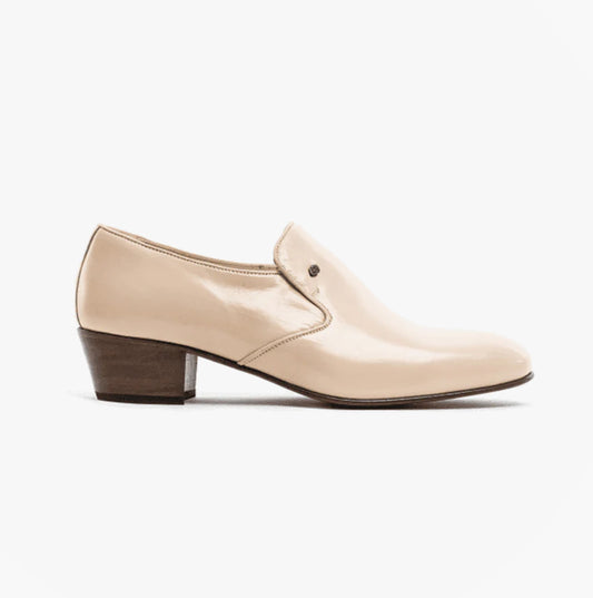 Club Cubano BILBAO Mens Soft Leather Plain Cuban Heel Shoes Ivory