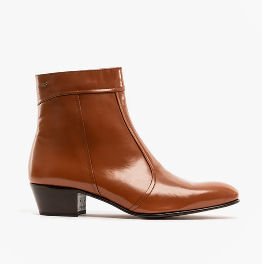 Club Cubano EMMANUEL Mens Smooth Leather Cuban Heel Boots Cognac