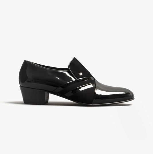 Club Cubano PABLO Mens Patent Leather Cuban Heel Shoes Black